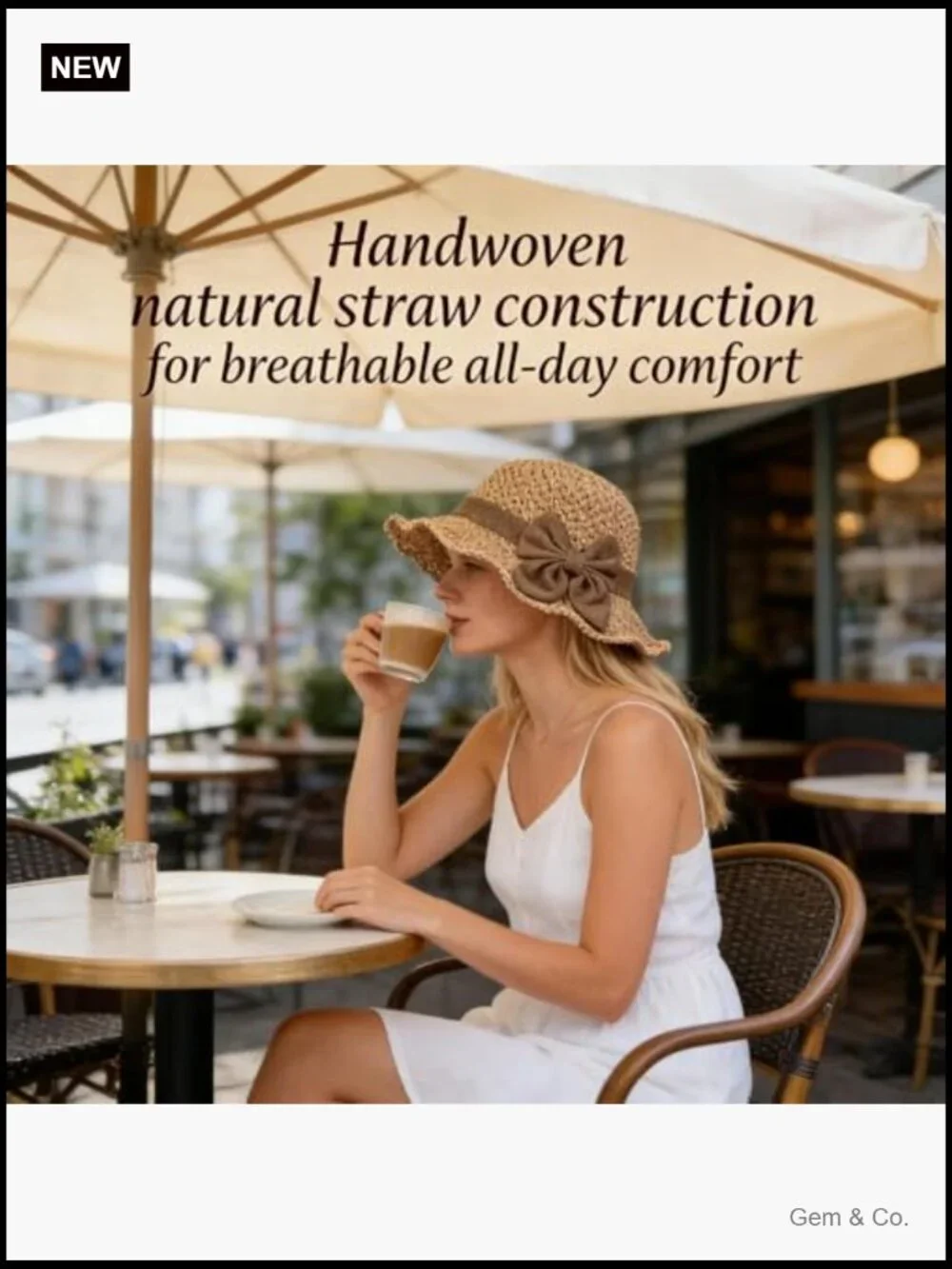 Woven Straw Sun Hat with Bow Wide Brim Packable Travel Bucket Hat